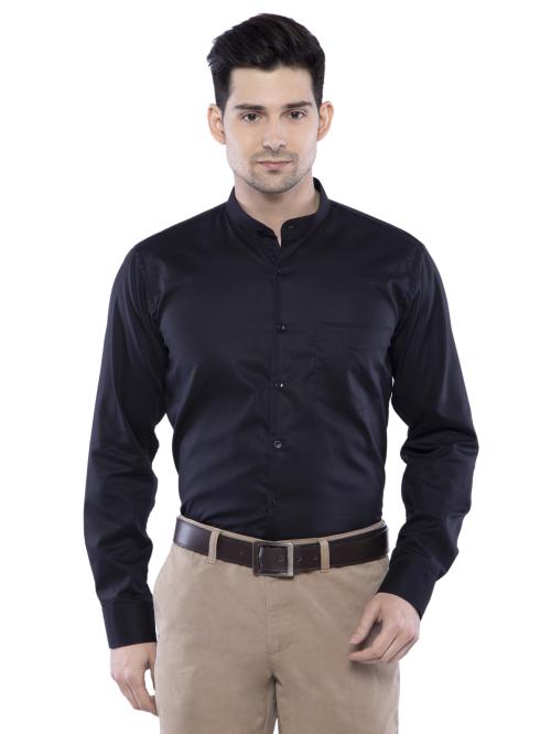 Black Mandarin Collar Cotton Shirts For Men - JioMart