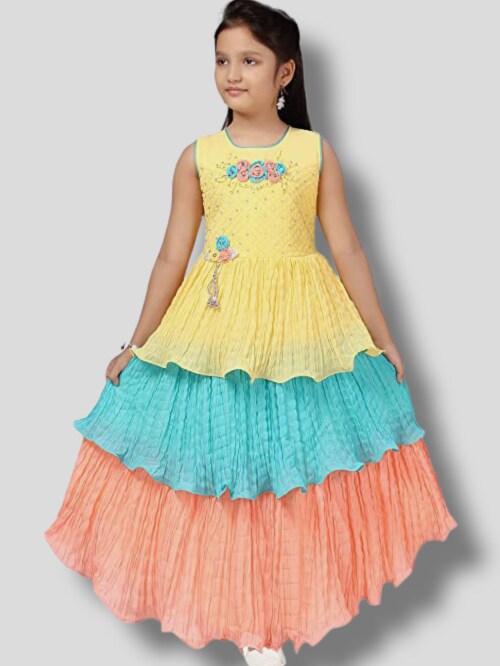 Vivek Barbie Girls Full Length Festive/Wedding Yellow Dress