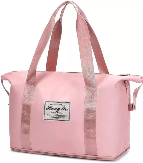 ZURU BUNCH Travel Folding Bag, Large Expandable Sport Tote Gym Bags, Waterproof Foldable Shoulder Weekender Overnight Bag for Any One ( PINK )