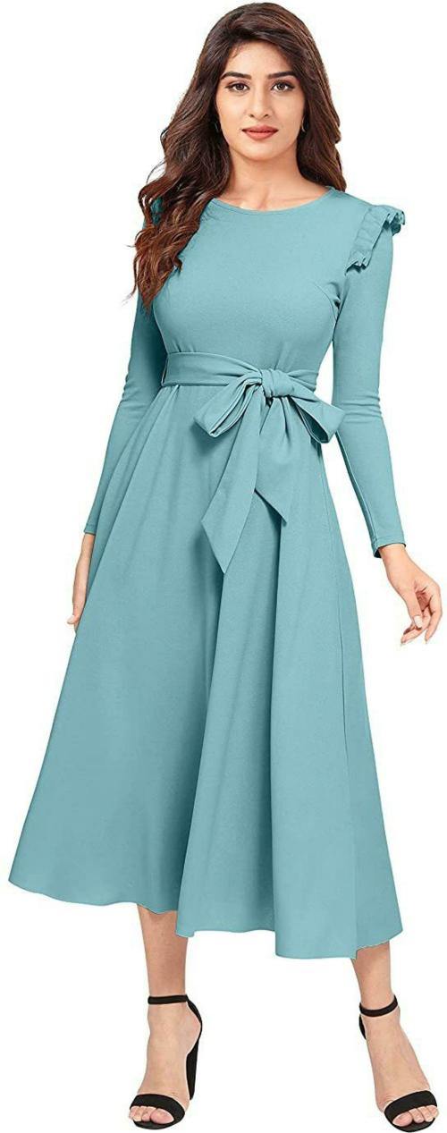 Classy Fashion Women Pista Solid Polyester Fit And Flare Dress (L)