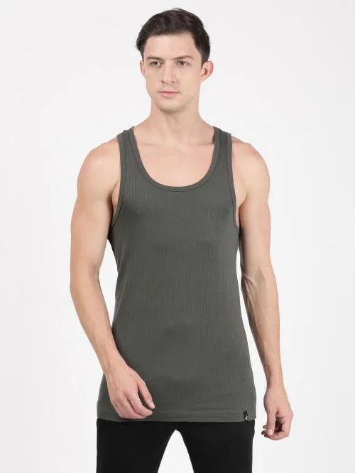 Jockey 9922 Men's Green Solid Cotton Sleeveless Vest