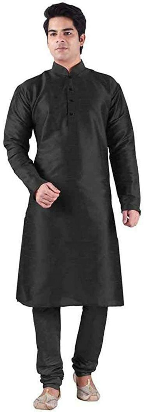 ethluxis Mens Black Kurta Chudidar Pyjama Set, Large