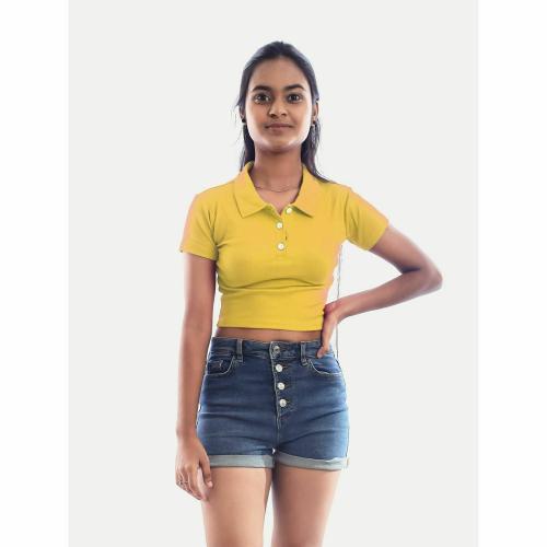 Rad Prix Women Yellow Cropped Polo T shirts