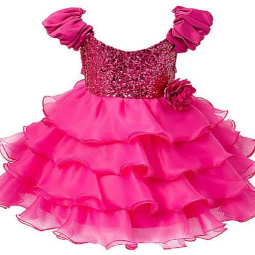 Wish Littlle Girls Pink Net Knee Length Short Frock Dress - 9 Y