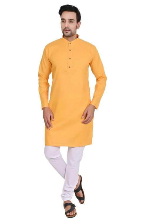 Sheriff Men's Cotton Blend Yellow Solid Kurta with Cotton Aligarhi Pyjama|Men's Kurta Pyjama|Festive Kurta Pyjama|