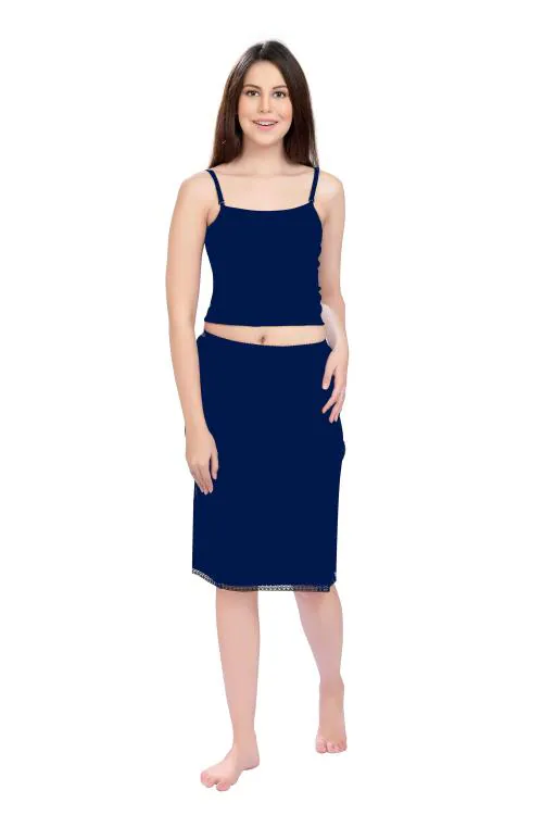 mybody Women Cotton regular half Slip mini Skirt - Knee Length petticoat- Navy-knee length (S)