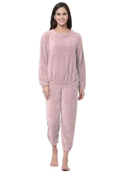 Ukal Women Winter Nightsuit Ladies Fur Nightwear Warm Night Suit Pants for Girls Top Pyjama Set Full Sleeve Regular Fit Round Neck Set