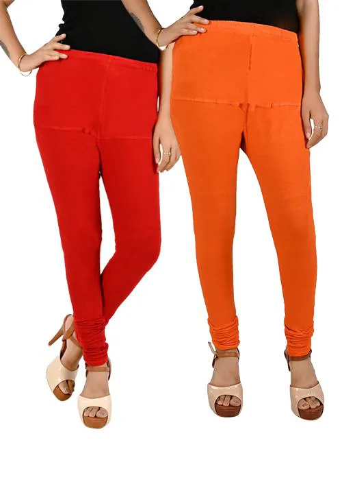Buy Kex Red Orange Solid Cotton Churidar Length Leggings women