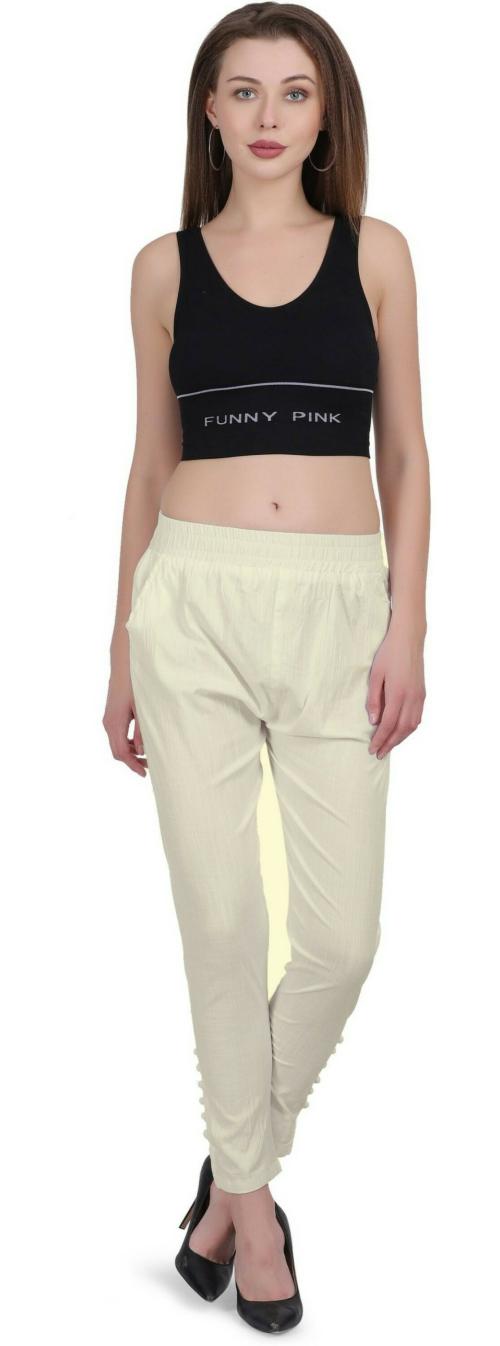 DEEPRA CREATION City Fashion Women White Solid Lycra Blend Regular Fit Trousers