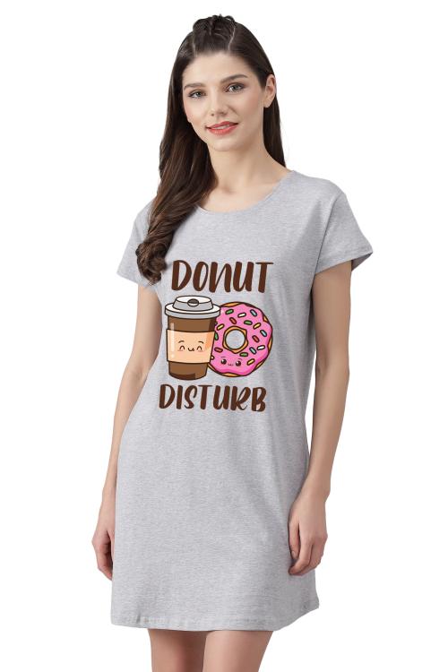 FflirtyGo Women's Grey Color Donut Printed Cotton Short Nighty