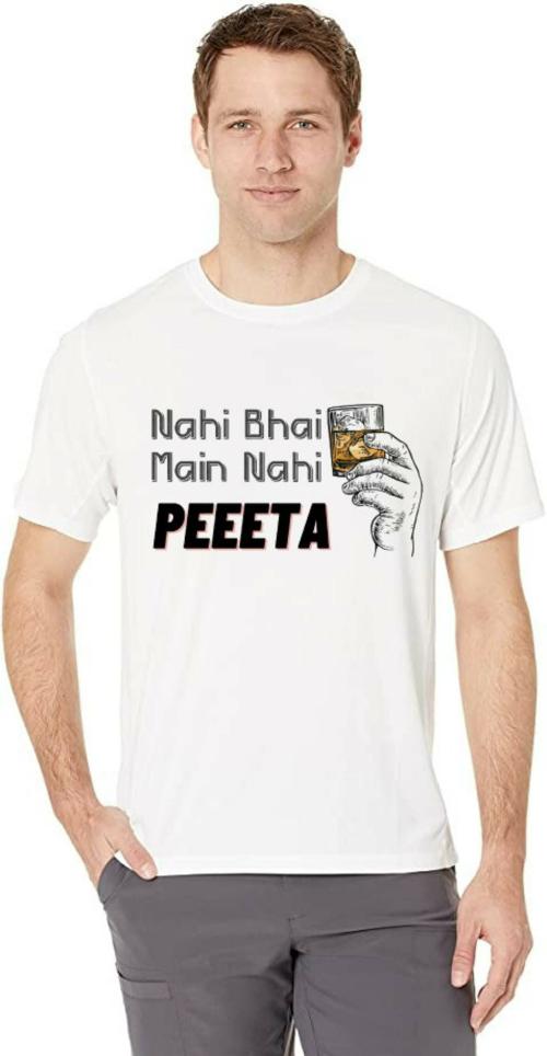 Estaban Men White Nahi Bhai Peeta Printed Cotton Blend T-Shirt (L)