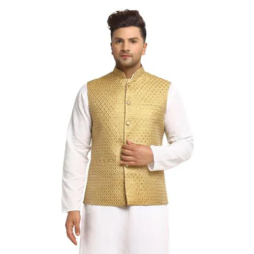 YOD Designer Brocade Sleeveless Nehru Jacket/Waistcoat For Men Ethnic Wear For Wedding & Festivals