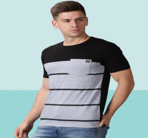 THE FASHION FACTORY Men Striped Round Neck Cotton Blend Black, Grey T-Shirt-J