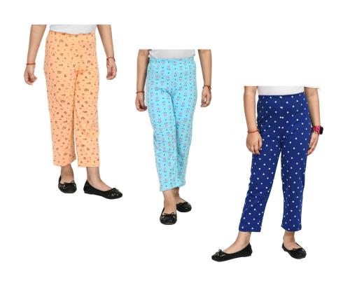 IndiWeaves Girls Printed Cotton Regular Fit Pyjamas Lower (Pack of 3)
