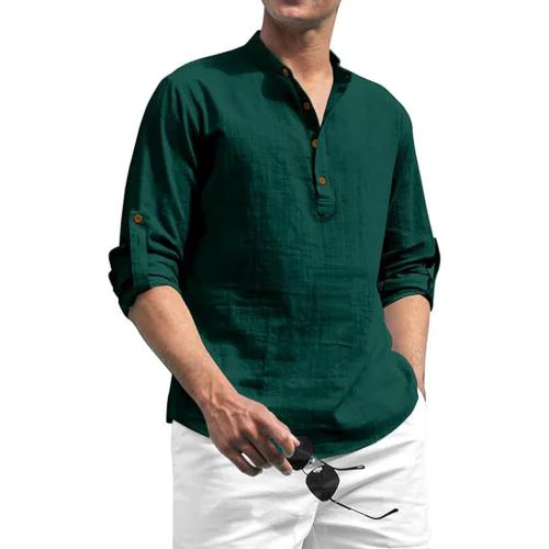 VIDA LOCA Cotton Blend Shirt Style Kurta For Men's (Green, XXL)