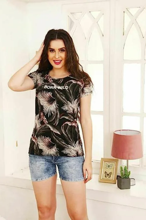 KOTHARI ENTERPRISE Cotton Regular Fit Printed Half Sleeves T-Shirt for Women, Women's Round Neck Half Sleeves Gym Sports T-Shirt, Casual Women's Regular T-Shirt for Ladies