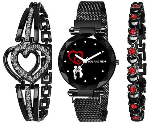 Rustet Multicolour Analogue YouMe Magnet Watch With Gift Bracelet For Women And Girls Combo of 3 (MG107)