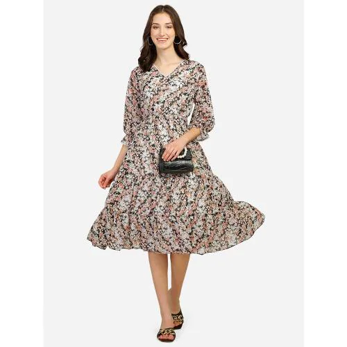 Fbella Women Floral Print Tiered Midi Dress