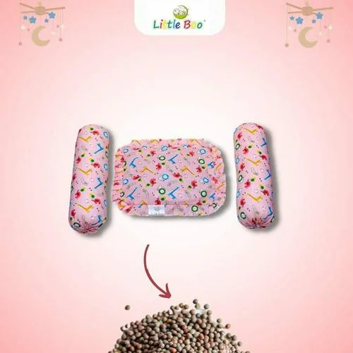 Little Boo Baby Full Rai Pillow Mustard Seeds -Round Head Shaping with 2 Bolster Baby Pillows,Neck Support for Infant, Babies (0-24months)