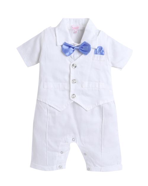 Hopscotch Baby Boys Cotton All-Over Print Romper In White Colour For Ages 9-12 Months (SN-1945996)