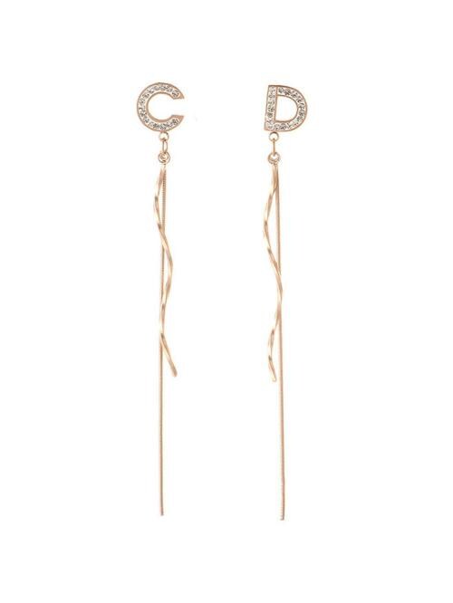 Kairangi by Yellow Chimes Gold Plated Stainless Steel C and D Letter Mismatched Danglers Earrings for Women and Girls