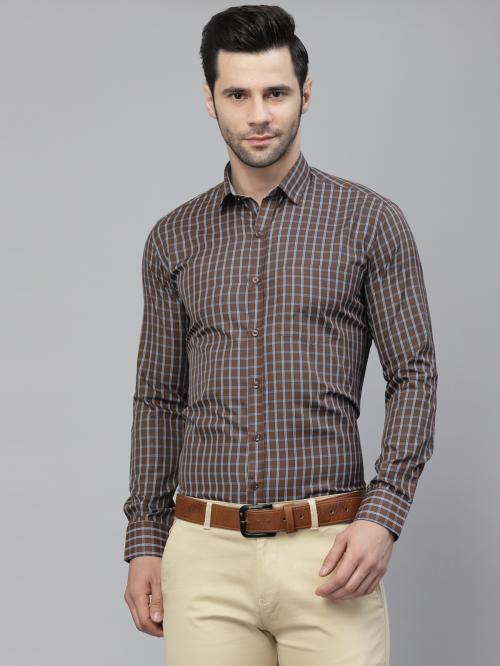 Style Quotient Men Brown Smart Checked Formal Shirt