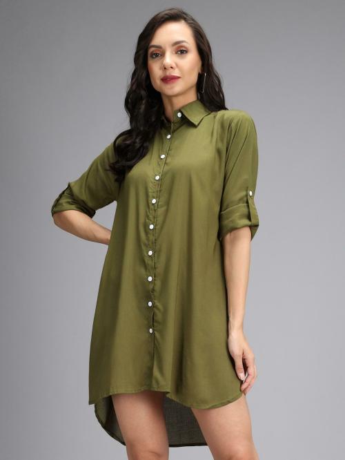 Buy BhartiTrend Women Solid Casual Dark Green Shirt Online at Best
