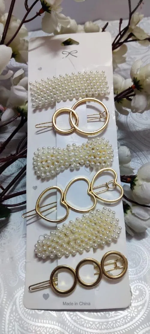 alamodey Pearl and Gold Hair Clip (Multicolor)