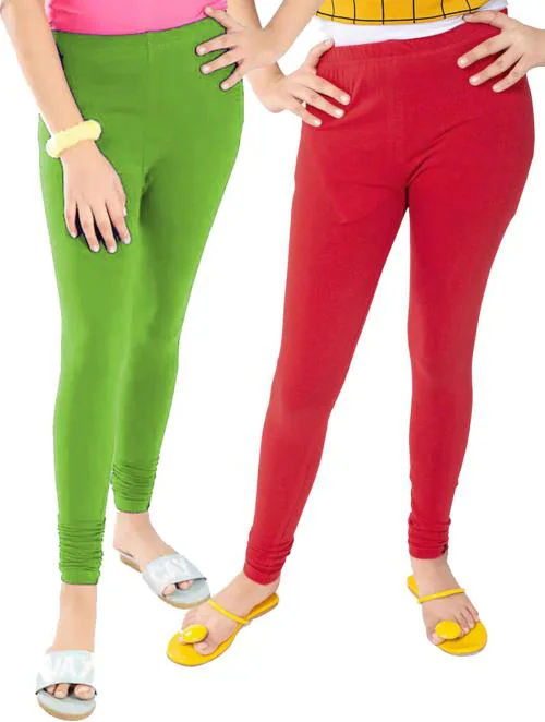 Tik Tok Wears Girls Multicolor Solid Cotton Lycra Blend Pack of 2 Leggings