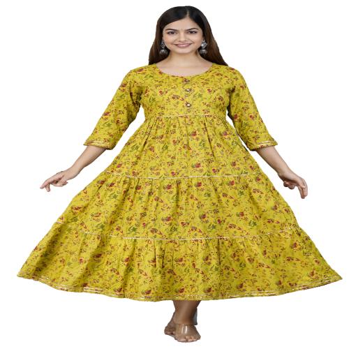 SIPET STYLISH BEAUTIFUL PRINTED LONG KURTA FOR WOMEN AND GIRLS| 3/4TH SLEEVES ROUND NECK| CASUAL WEAR FESTIVAL WEAR KURTA IN COTTON FABRIC