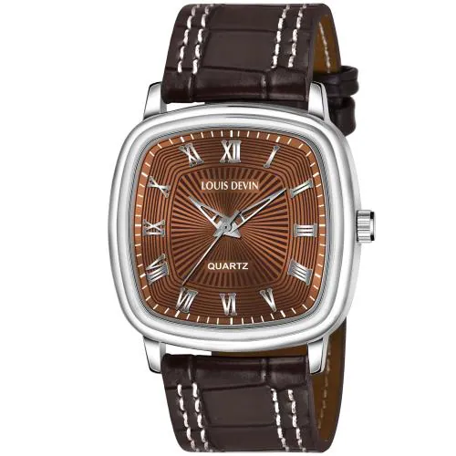 Louis Devin Brown Leather Strap Analog Wrist Watch for Men -G042-BRWN