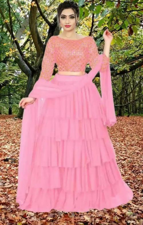 Vajiba Women Pink Semi Stitched Rajasthani Poshak
