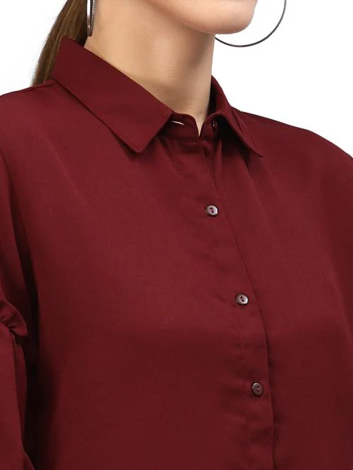 Style Quotient Women Maroon Solid Smart Formal Shirt