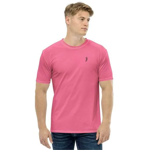 JJ TEES Polyester Solid Color Half Sleeve Jersey with Round Collar for Men (Color: Neon Pink)