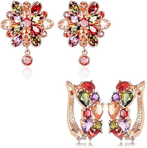 Yellow Chimes Gold Plated Pairs Sparkling Double Flower Fine Work Swiss Cubic Zircon Clip On Earrings Gold for Girls and Women (Pack of 2)