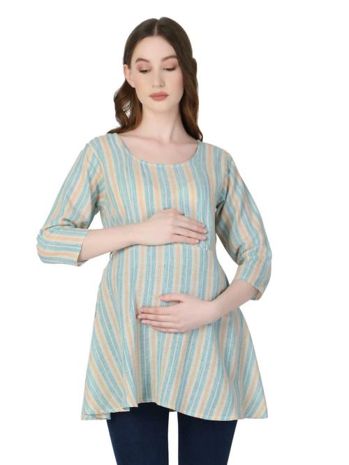 ZUVINO Maternity Feeding Top for Women | Nursing Short Kurtis with Zip | Pregnancy Long Tunics for Jeans | Maternity Nursing Clothes for Easy Breast Feeding | Beautiful Stripes.