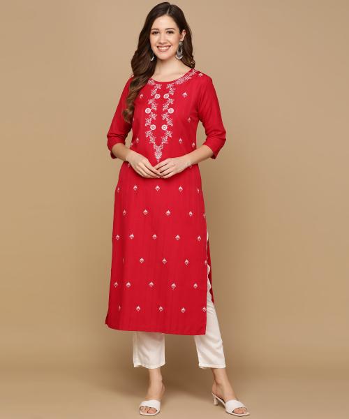 SHIV ALI APPARELS SOLID DOBBY EMBROIDRED KURTA