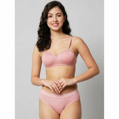 Saklana Women's Cotton Half Cup Lightly Padded Wire Free Bra Panty Lingerie Set Honeymoon Bikni Set for Girl's Combo Pack of 3