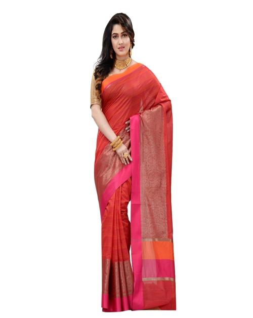 Naeusa Banarasi Chanderi Silk Saree Red Colour with Blouse for Womens