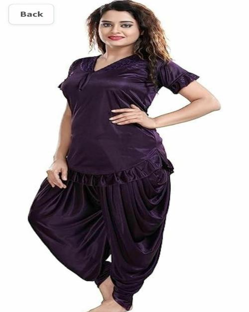 UT COLLECTION Satin Dhoti Kurta Night Dress Women's Night Suits Patiala Pants Dhoti Kurta | Night Suits Reguler Top Soft Comfortable Unique Satin Honeymoon Women/Girls Purple