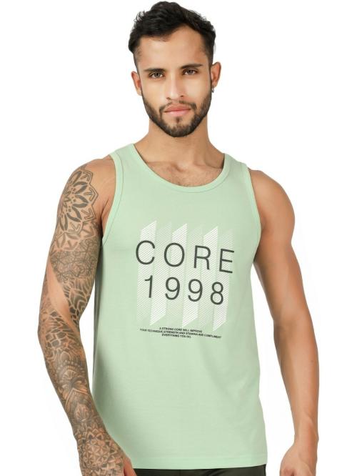 BlueFicus Pista Green Core Printed Cotton Fabric Vest Sando for Men (105-M-CORE-SANDO-PISTA GREEN-M)