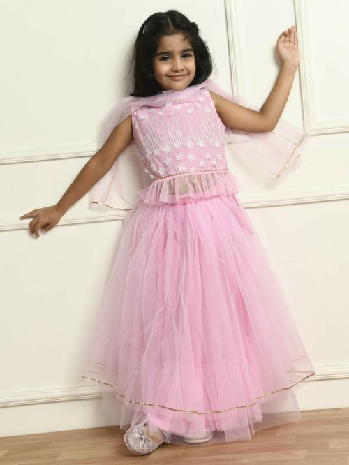 Bella Moda Girls Sleeveless Ready to Wear Lehenga & Blouse With Dupatta