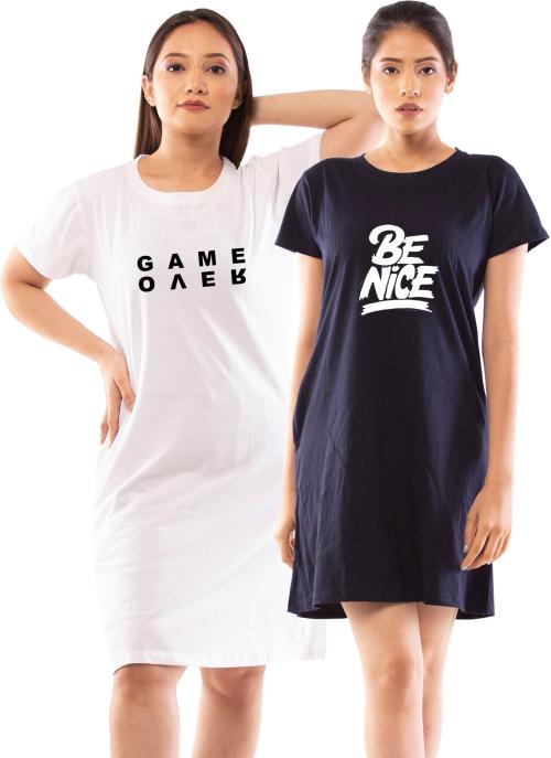 Buy Lappen Fashion Women White, Blue Printed Pure Cotton Pack Of 2 T