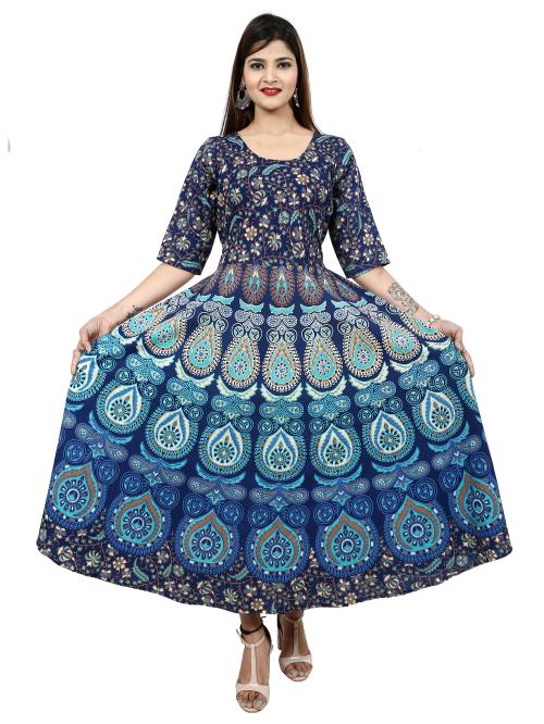 Dhruvi Women's Cotton Anarkali Dress ( Multi Color28 , Set Of 1 )