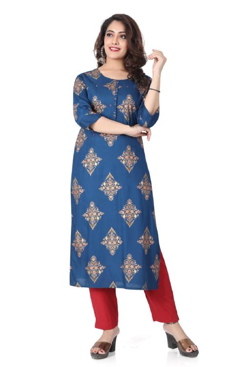 Meniki Women's Printed Straight Fit Kurti with 3/4th Sleeves| Semi Casual Style Kurtis