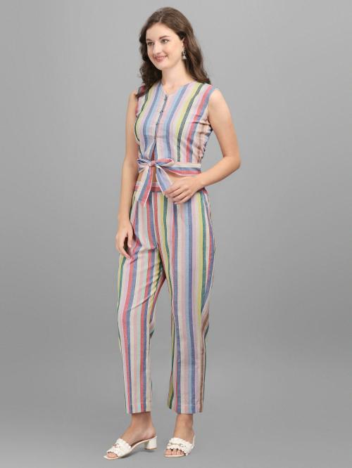 Gufrina Women Multicolor Striped Pure Cotton Top and Pant Set