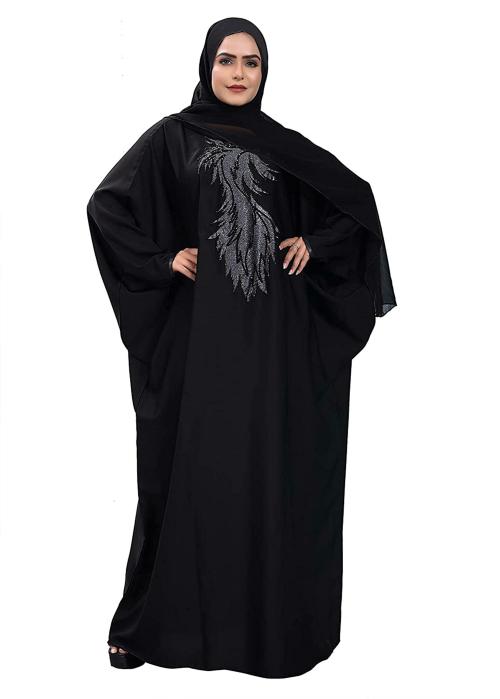 KHADIJA FASHION Women Black Chiffon Abaya with Hijab (L)
