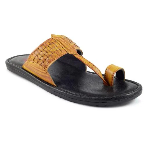 Equila Full Chatai Men's Kolhapuri Chappal - BEIGE