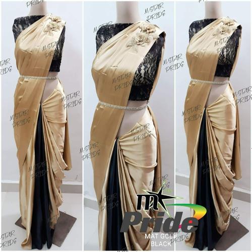 M Star Women Gold Pride Satin Silk Saree Without Blouse Piece