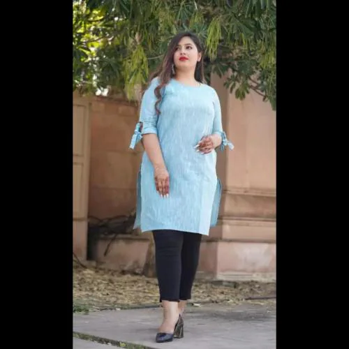 CHHORA-CHHORI Women Solid Cotton Blend A-line Kurta (Blue)